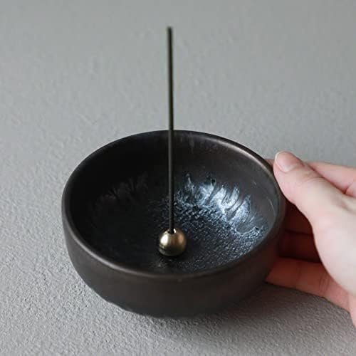 Asayu Japan Porte Encens Zen en Céramique Avec Brûeur d'Encens en Lauton pour Bâts, Récupérarator de Cendres Fabrique au Japon, Couleur - Image 4