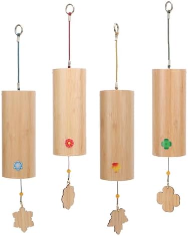 Carillon à Vent en Bambou 4 Pièces, Ensemble de Carillons à Vent Cadg, Carillons de Méditation apaisants émotionnels, Carillons décoratifs exterieurs Suspendus pour Jardin,