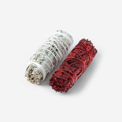 Myvibe Encens - Encens Saugeà Brueler - Bâton d'Encens Parfumé - Naturel, Sans aunun additif - Sang de Dragon - Sauge Rouge 1 Pièce. Et Sauge Blanche 1 pc. Ensemble