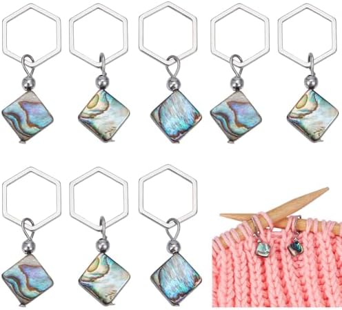 Benecreat 10 Marqueur de Maille Carré en Coquille d'Ormeau pendentif coquilage Avec Anneau de Liaison hexagonal en acier inoxydable 304 Marqueur de Maille verrouillable pour tricot et crochet - Image 7