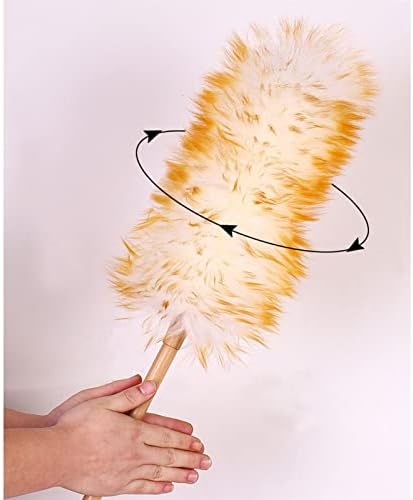 Lyvqzpwlr Outil de Nettoyage de Poussière, Plumeau à Plumes pour Travaux Ménagers, Manche en Bois, Nettoyeur de Stores, Purificator, Brosse, Outil de Nettoyage, Laine d'Agneau pour Le Nettoyage des Véh - Image 4