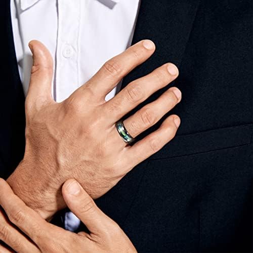 Nuncad bague en tungstène noir / argent / ou / vert Avec Coquille d'Abalone / Ondululation / Émerade 8 mm Alliance Anneau pour Homme Femme - Image 3
