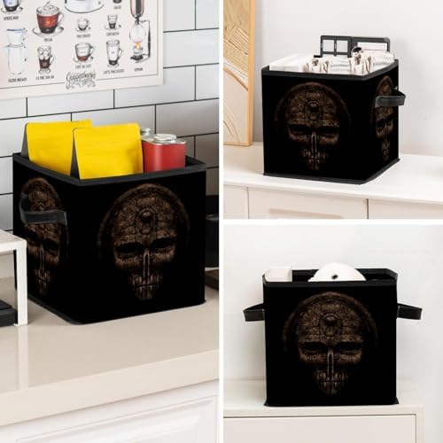 Vapokf boîte de rangement pliable en tissu cube avec poignées couler des joués, vêts, livres, pancarte, chambre, maisons - rituel mystique antique de la mort - Image 7