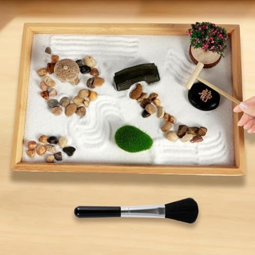 Plateau de Sable de Méditation de Jardin Zen de table, bac à sable décoratif, outil de méditation de Bureau de Jardin de style Japonais, Plateau de Sable De relaxation, Décoration de Bureau à Dom - Image 3