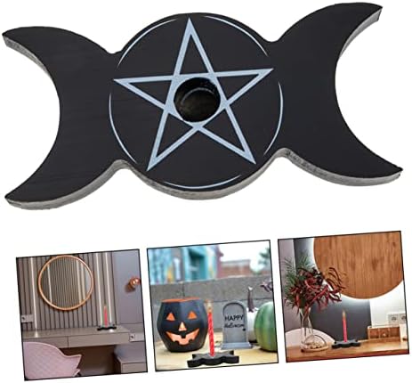 Bougeoir Lune Triphasé Décor en Bois Chandelier Pentagramme Plateaux en Bois Bougeoirs en Bois Bougeoirs à Planche Parlante Appliques noirs Tasse de Bougie Pentacle - Image 9