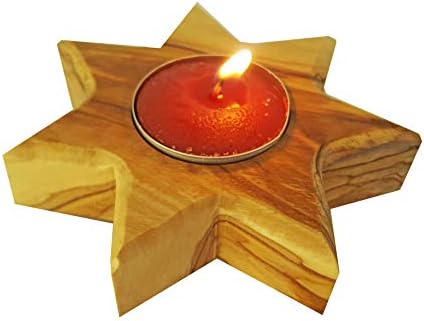 CleanPrince 1 Pièce Bois - Porte-Bougies 10,5 cm BOIS D 'OL IVIER ÉTOILE AVEC 7 POINTES 25 MM Hauteur Chandelier Bougeoir - Image 3