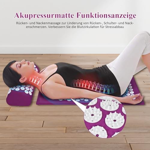 ACUPRESSION BULZEU TAPIS, KIT D'ACUPRESSION POUR LE COU ET LE DOS, TAPIS DE FLEUR ACUPRESSION POUR UNETENTE ET UN MASSAGE DE MASSAGE (Violet) - Image 9