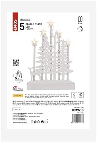 EMOS BOUGEOIR LED EN BOIS AVEC 5 BOUGIES EN FORME D'ÉTOILE, Température de Couleur Blanc Chaud, Fonctionne Avec 2 Piles AA, InteriEur IP20, Fonction Minuterie 6/18 H, Durée de Vie 10 000 H, 24 x 35,5 - Image 6
