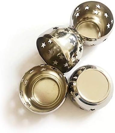 Lot de 4 Photophores et bougeères en acier inoxydable brossé avec un conception étoilé attrayant | Idéal coule toutes les occasions | Jean Patrique - Image 4