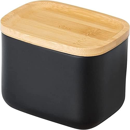 Vigar - Boîte de Rangement - Collection Zense Bamboo - 11,7 x 8,6 x 8,9 cm - Accessoire Organisateur salle de bain ou cuisine - boîte bambou rectangulaire - en noir