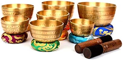 Devyom lot de 7 bols chantants tibésains pour la prière de guérison, le yoga Avec Maillet et coussin (Sing-1122Set7)