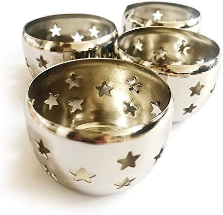 Lot de 4 Photophores et bougeères en acier inoxydable brossé avec un conception étoilé attrayant | Idéal coule toutes les occasions | Jean Patrique - Image 2