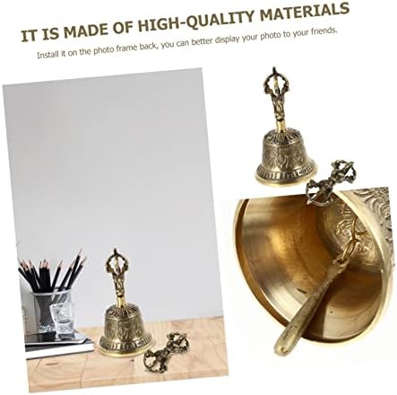 Totority 1 Jeu Vajra Bouddhiste Carillon Décoration du Temple Cloche Cloche de Porte Salon Décoration Feng Shui Cloche Vajra à Cinq Brins Clochette Bouddhique Cuivre Golden - Image 9