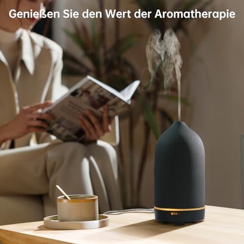 DIFFUSEUR D'ARÔMES POUR HUILES Essentielles, 120 ml de Qualité Supérieure, Humidificateur à Ultrasons, Difffuseur d'Huiles Essentielles en Céramique, Bureau, Spa (Noir) - Image 2