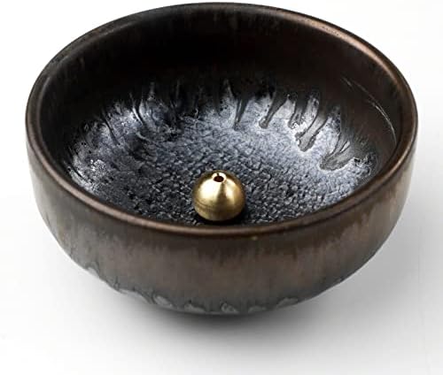 Asayu Japan Porte Encens Zen en Céramique Avec Brûeur d'Encens en Lauton pour Bâts, Récupérarator de Cendres Fabrique au Japon, Couleur - Image 7