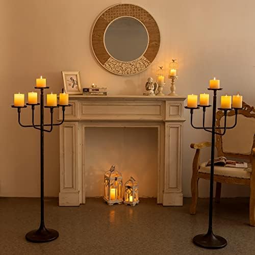 Sziqiqi 122cm bougeères noirs luliers en metal lot de 2, candelabre à 5 bras porte-bougeoir pour bougies - Image 2