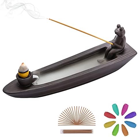 Changwanna Porte Encens Cascade Grenouille - Bateau Brûleur Encens Baton Avec 12 Encens Cone & 45 Agarwood Bâtonnets d'Ences Pour Accessoire De Zen Decoration Salon Fontaine Interieur Yoga Meditation