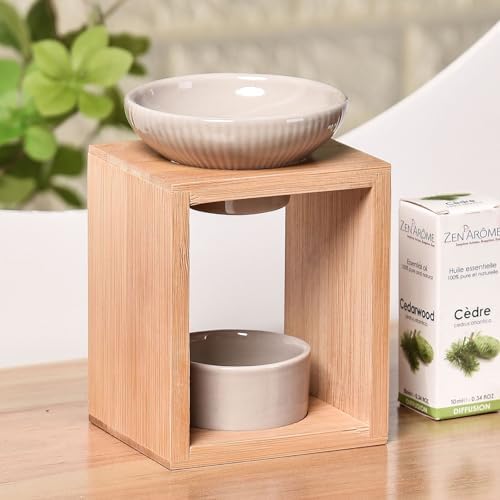 Brûle Parfum Yona - Brûleur Fondant Cire Parfumée - Difffuseur Huile Essentiellle et Parfum d'Ambiance - Bougeoir Aromathérapie Porte Bougie en Bois et CéraMique DÉCORATIF - HAUTEUR: 12 CM - ZEN'Arôme - Image 9