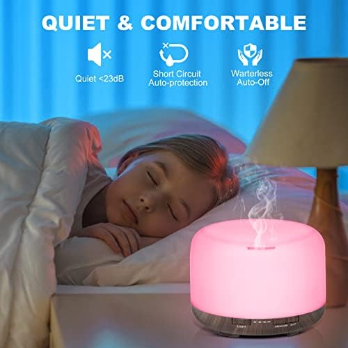 ACWOO DIFFUSEURS D'HUILES Essentielles 500 Ml AVEC 6 * 10Ml Huiles Essentielles, Ultrasonie Humidificateur Diffuseur Aromathérapie, LED à 7 CouleUrs, Arête Automatique, pour la Maison, Salon, Yoga - Image 7