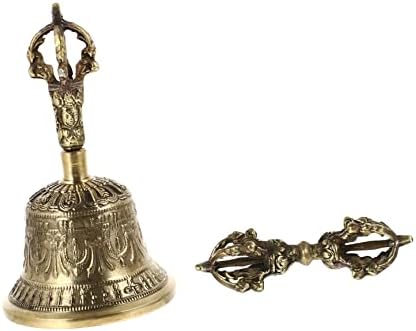 Totority 1 Jeu Vajra Bouddhiste Carillon Décoration du Temple Cloche Cloche de Porte Salon Décoration Feng Shui Cloche Vajra à Cinq Brins Clochette Bouddhique Cuivre Golden