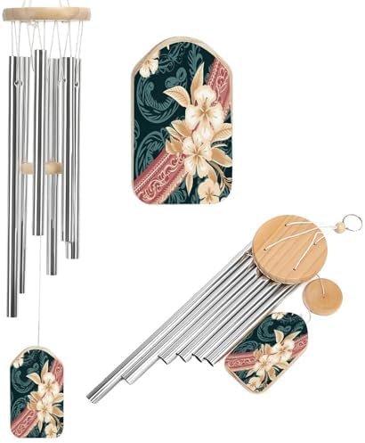 Carillon éolien pour extérieur, élégant motif hawaïen imprimé, tonnes méloquiques apaisants, carillon à ventiler extérieur, terrasse, Maison ou décoration de jardin, 52,1 cm, 6 tubes métalliques en