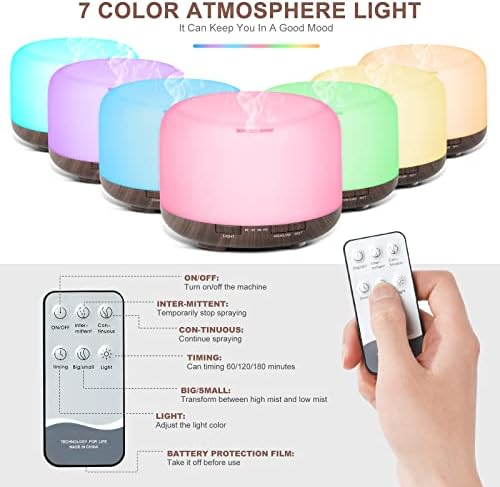 ACWOO DIFFUSEURS D'HUILES Essentielles 500 Ml AVEC 6 * 10Ml Huiles Essentielles, Ultrasonie Humidificateur Diffuseur Aromathérapie, LED à 7 CouleUrs, Arête Automatique, pour la Maison, Salon, Yoga - Image 3