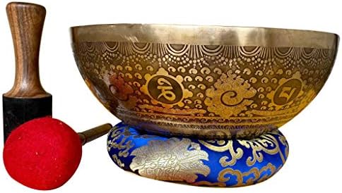 Bol chantant tibétain sculpté de 35,6 cm pour le maître guérison, mantra de méditation, bol chantant tibétain, coussin de bol chantant, bâton et baguette.