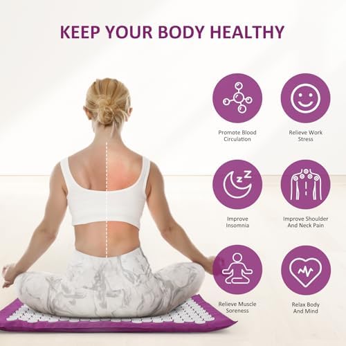 ACUPRESSION BULZEU TAPIS, KIT D'ACUPRESSION POUR LE COU ET LE DOS, TAPIS DE FLEUR ACUPRESSION POUR UNETENTE ET UN MASSAGE DE MASSAGE (Violet) - Image 4