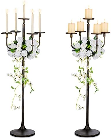 Sziqiqi 122cm bougeères noirs luliers en metal lot de 2, candelabre à 5 bras porte-bougeoir pour bougies