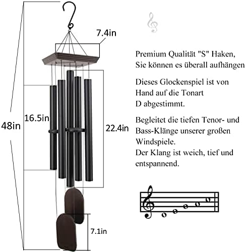 Astarin Grand Carillon Éolien de Condoléances d'Elttérieur de 122 CM AVEC 5 TUBES EN ALUMINUM LOURD ACCORDÉS, MÉLODIE APAISANTE, CARILLON ÉOLIEN COMMORATIF LA DÉCoration Extérieure (Terrasse, - Image 2