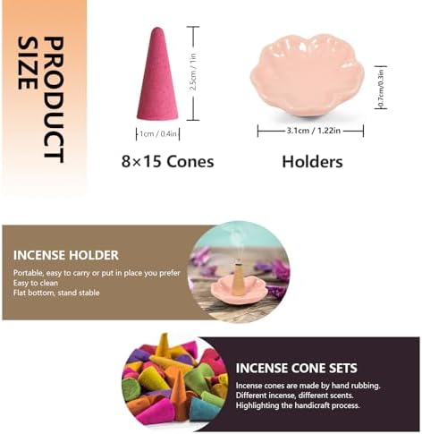 Cônes d'Encens, assortiment Encens Cone 120pcs, 8 Parfums, Encens Naturels pour la méditation Yoga Purification relaxation, Porte-Encens, Cadeau de Noël - Image 3