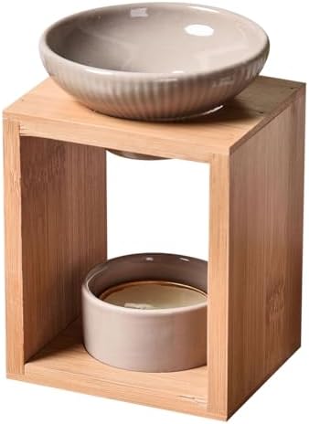 Brûle Parfum Yona - Brûleur Fondant Cire Parfumée - Difffuseur Huile Essentiellle et Parfum d'Ambiance - Bougeoir Aromathérapie Porte Bougie en Bois et CéraMique DÉCORATIF - HAUTEUR: 12 CM - ZEN'Arôme