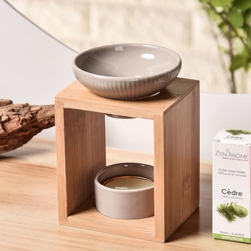 Brûle Parfum Yona - Brûleur Fondant Cire Parfumée - Difffuseur Huile Essentiellle et Parfum d'Ambiance - Bougeoir Aromathérapie Porte Bougie en Bois et CéraMique DÉCORATIF - HAUTEUR: 12 CM - ZEN'Arôme - Image 6