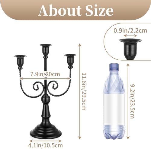 Sziqiqi Bougeoirs Chandeliers à 3 branches, 29,5cm de lustres bougeères en métal pour halloween Table à la table de la basse chimine, noir, noir - Image 3