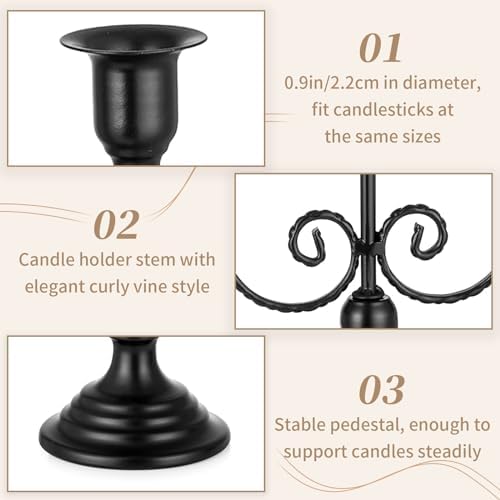 Sziqiqi Bougeoirs Chandeliers à 3 branches, 29,5cm de lustres bougeères en métal pour halloween Table à la table de la basse chimine, noir, noir - Image 4