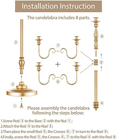 Sziqiqi 124cm bouge ou ou lustre en métal, candélabre à 5 bras porte-bouge - Image 7
