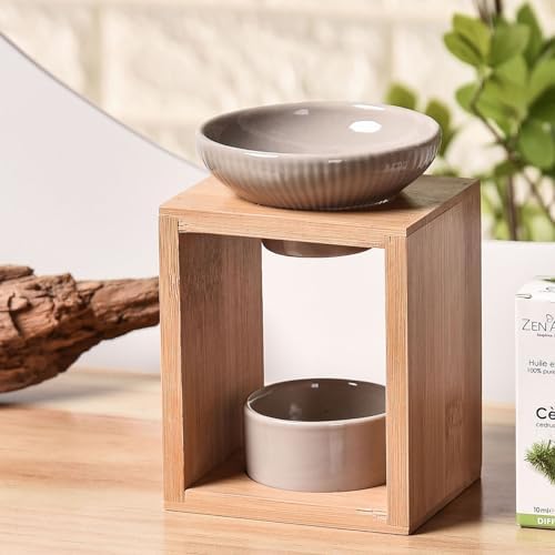 Brûle Parfum Yona - Brûleur Fondant Cire Parfumée - Difffuseur Huile Essentiellle et Parfum d'Ambiance - Bougeoir Aromathérapie Porte Bougie en Bois et CéraMique DÉCORATIF - HAUTEUR: 12 CM - ZEN'Arôme - Image 5