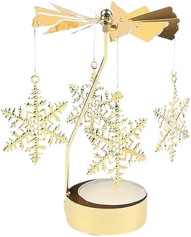 CHANDELIER ROTATIF 360 ° ROMANTIQUE TOURNANTE BOUGEOIR 4,6 X 13 cm Bougeoir de Noel Décoration anniversaire Décoration de Cheminée de Fête de Mariage pour Maman Femme et Enfant Cadeaux (Flocon de Neige)
