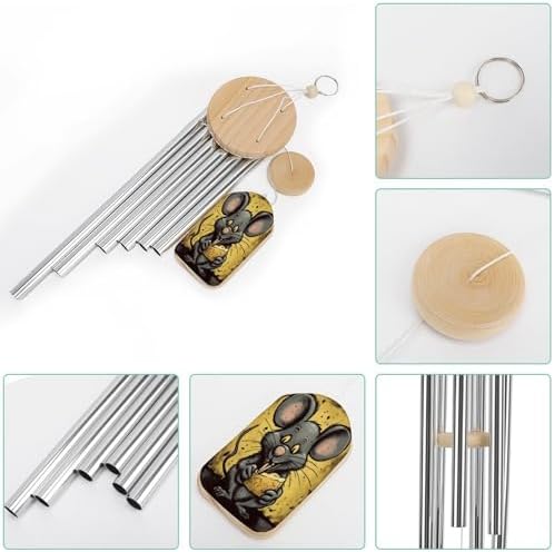 Carillon éolien pour l'Eltterieur, le rat giga un Morceau de Fromage - Tons Méloquiques apaisants - Carillon à ventilateur pour extérieur, terrasse, Maison ou Jardin - 6 tubes en alliage d'aluminium - 52,1 cm - Image 3