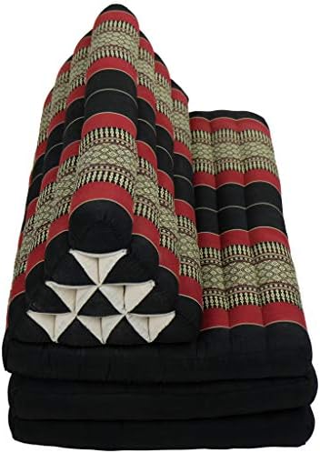 Fine asianliving coussin thaï triangulaire Avec Matelas 3 parties xxxl - 90x190cm - Noir Matelas Tapis de Méditation Coussin Thaï Kapok 301-N01