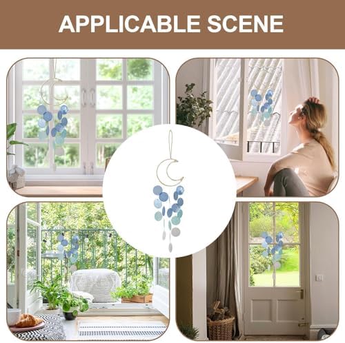 Shells Wind Chime - Blue Shell Wall Decor, Coastal Wind Chimes | Carillons de Venture Suspendus au style Lune, Relaxants de Carillons de Coquille apaisante pour Le Jardin, La Cour, Le Balcon, Le Porche - Image 5