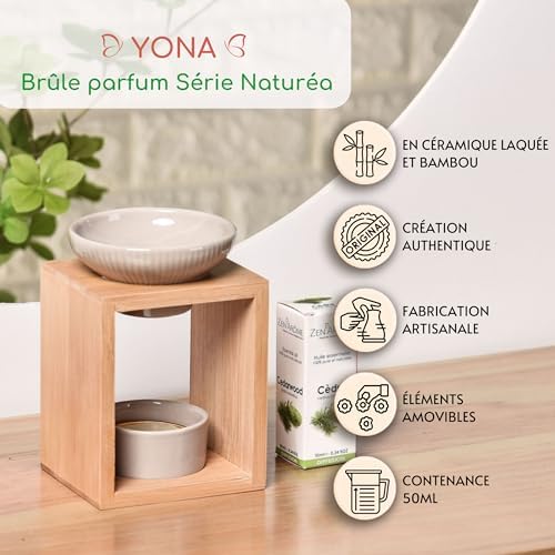 Brûle Parfum Yona - Brûleur Fondant Cire Parfumée - Difffuseur Huile Essentiellle et Parfum d'Ambiance - Bougeoir Aromathérapie Porte Bougie en Bois et CéraMique DÉCORATIF - HAUTEUR: 12 CM - ZEN'Arôme - Image 3