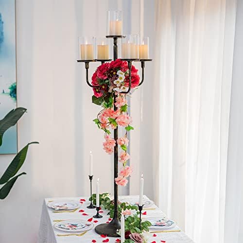 Sziqiqi 122cm bougeères noirs luliers en metal lot de 2, candelabre à 5 bras porte-bougeoir pour bougies - Image 3