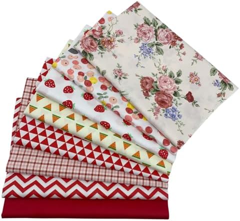 aufodara tissus coton 7 pièces 50 x 50 cm Imprime Textile patchwork mamiffons couture quilting brick tissu à la main en tissu à coudre coudre artisanat (rouge) - Image 2