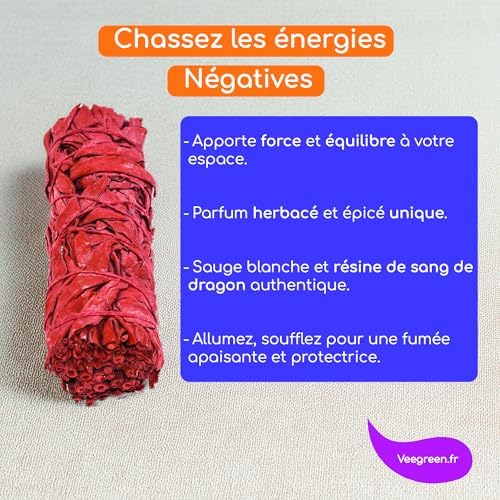 3 Sauges Sang de Dragon Purification à Brueler │Encens naturel pour rituel et méditation│sauge Blanche salvia apana amérinienne Avec Résine de Sang de Dragon Rouge │bougie Odeur bien-soi-soi- - Image 3