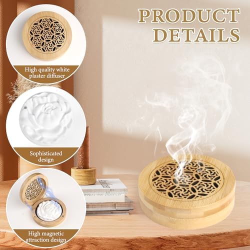Diffuseur d'Huiles Essentielles en Plâtre Avec Boîte à Parfum en Bois, Parfum Galet DiFfuseur Huiles Essentielles Voiture Assainissseur d'Air Aroma (D) - Image 2