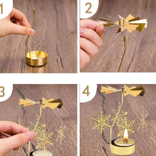 CHANDELIER ROTATIF 360 ° ROMANTIQUE TOURNANTE BOUGEOIR 4,6 X 13 cm Bougeoir de Noel Décoration anniversaire Décoration de Cheminée de Fête de Mariage pour Maman Femme et Enfant Cadeaux (Flocon de Neige) - Image 8