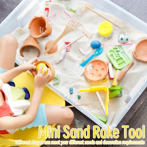 Lot de 4 Mini Accessoires de Jardin Zen en Bois - Râteau à Sable Zen - Bac à Sable Miniature - Petit Râteau Zen - Bricolage pour la Maison, Le Bureau et la Décoration de table - Image 5