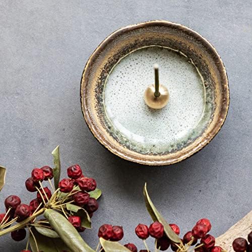 Asayu Japon Petit Porte Encens en Céramique Fait au Japon pour les bâts de 83mm Avec Brûleur d'Encens en Laiton, idéal pour la relaxation ou décoration, encensoir modèle traditionnel japonais - Image 4