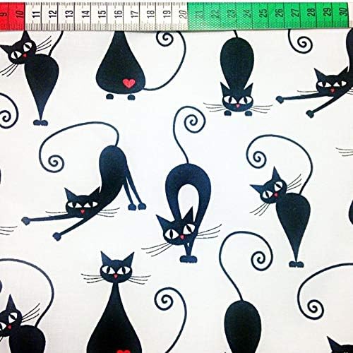 Pingianer Tissu 100% coton, couler les enfants, vendu au mètre, motif de chats blanc et noirs, 100 x 160 cm, idéal pour la couture et l'artisanat